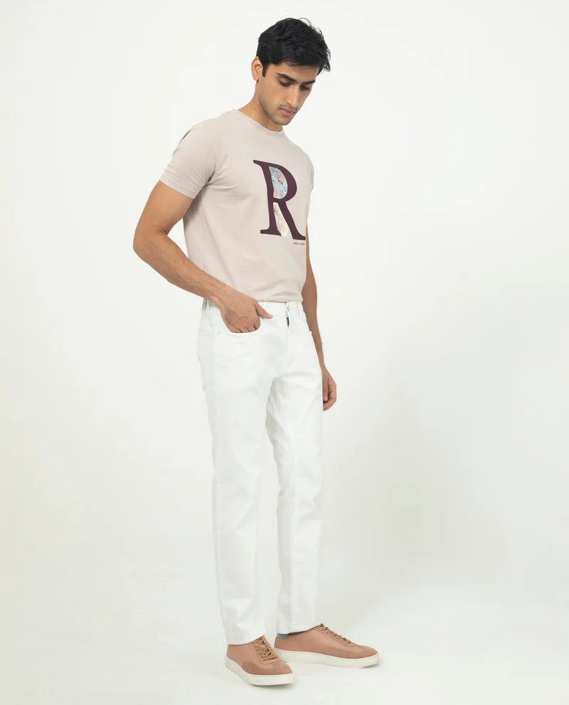 Rare Rabbit Rare Rabbit Men's Poke-2 White Solid Mid-Rise Regular Fit Trouser