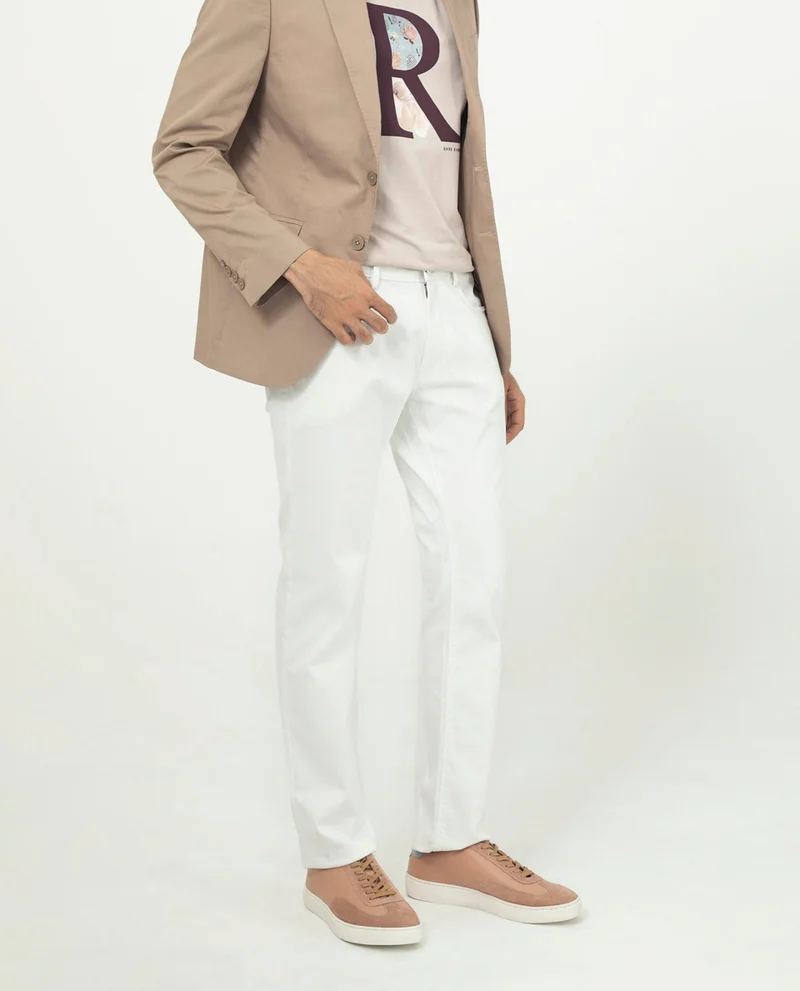 Rare Rabbit Rare Rabbit Men's Poke-2 White Solid Mid-Rise Regular Fit Trouser