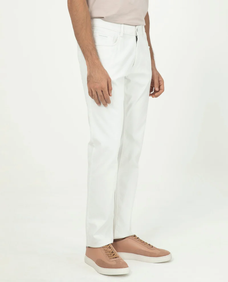 Rare Rabbit Rare Rabbit Men's Poke-2 White Solid Mid-Rise Regular Fit Trouser