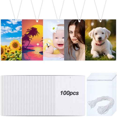 Maitys 100 Pieces Sublimation Air Fresheners Blanks Sheets DIY Felt Air Freshener Rectangle Fragrant Sheets with 100 Pieces Bags and Rope for Car and Home Hanging Decoration - Image 1