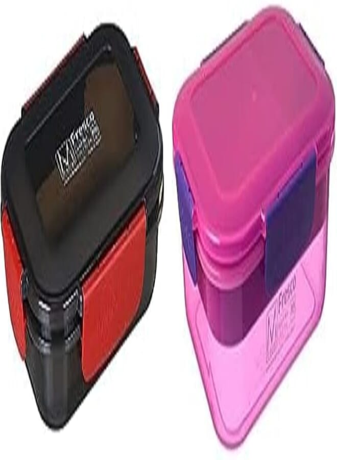 M design lunch box, 600 ml - black and red + M design lunch box, 2.1 liter - pink and purple