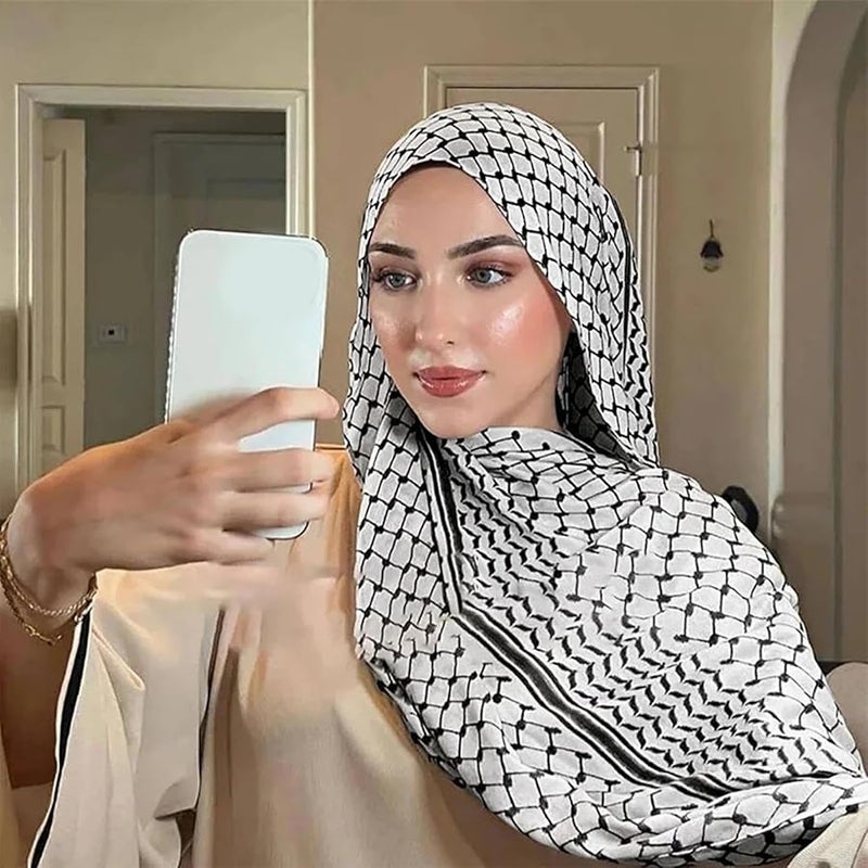 Black White Palestinian Shemagh Scarf Traditional Arab Head Wrap for Men - Image 3