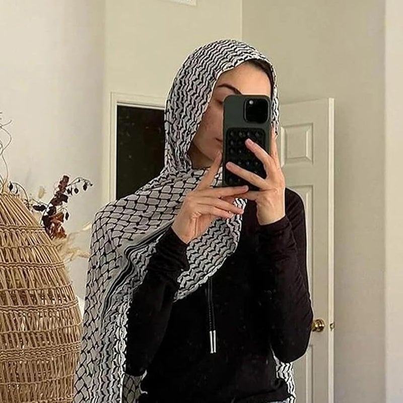 Black White Palestinian Shemagh Scarf Traditional Arab Head Wrap for Men - Image 4