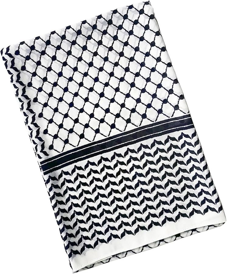 Black White Palestinian Shemagh Scarf Traditional Arab Head Wrap for Men - Image 1