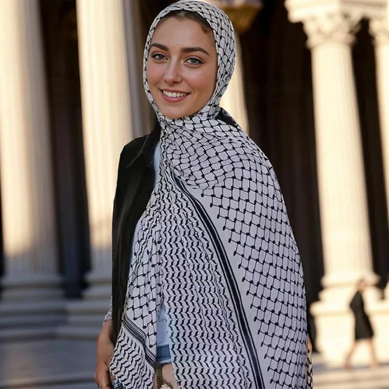 Black White Palestinian Shemagh Scarf Traditional Arab Head Wrap for Men - Image 5