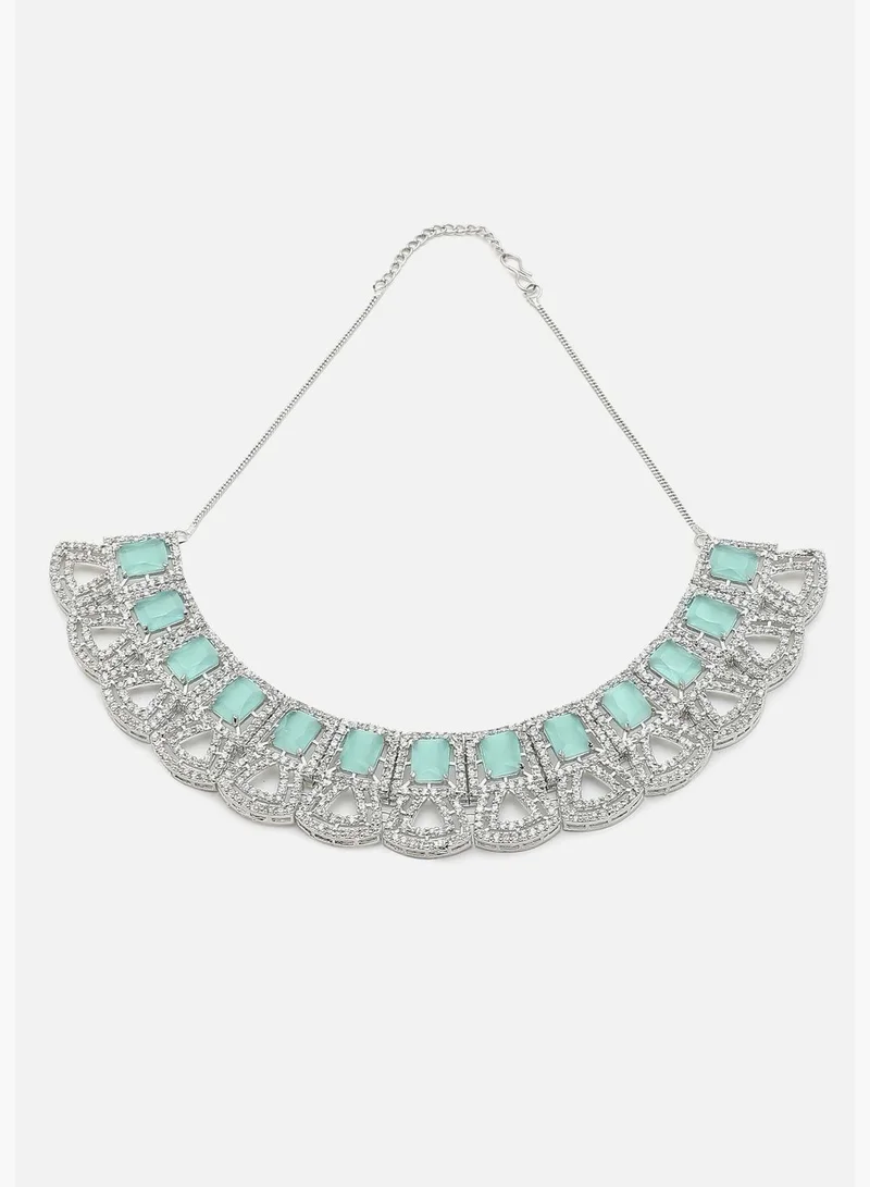 SOHI Silver Plated American Diamond and Designer Stone Necklace and Earring Set