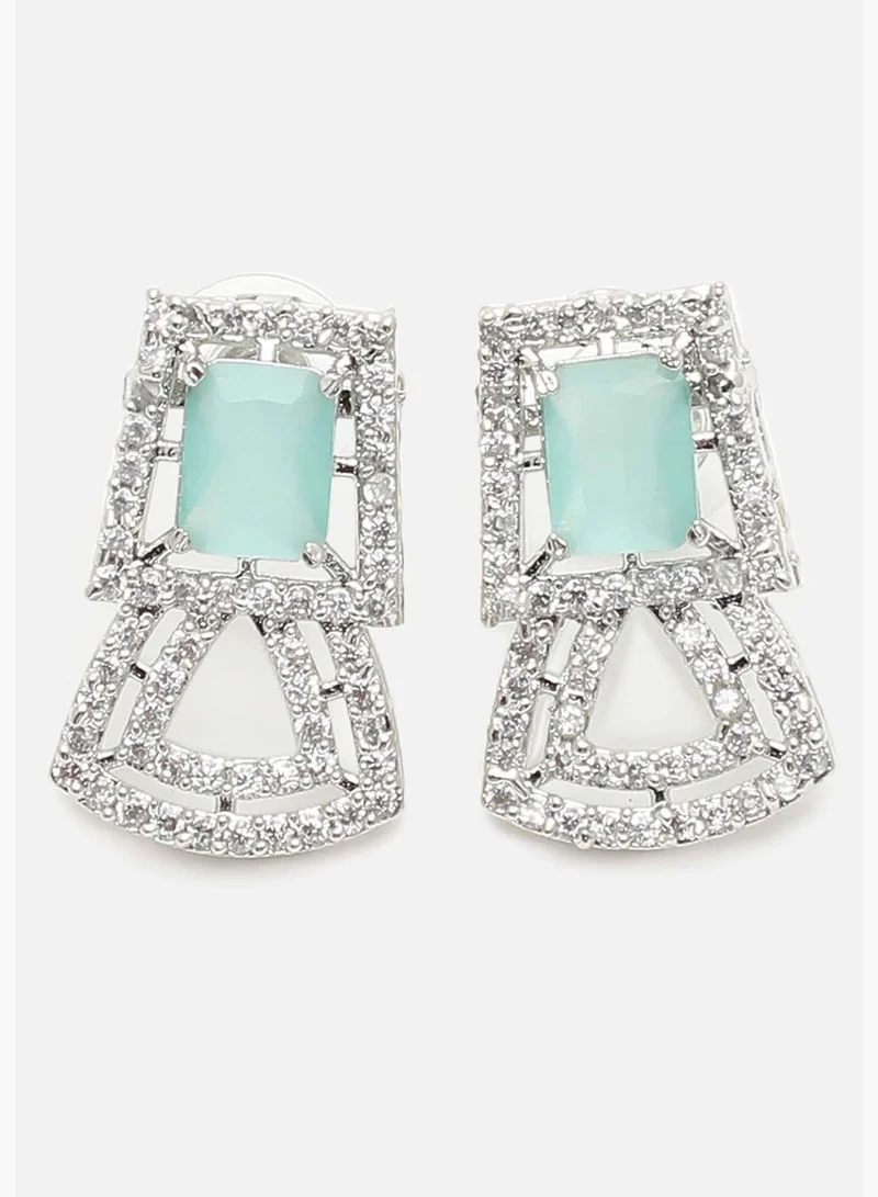 SOHI Silver Plated American Diamond and Designer Stone Necklace and Earring Set