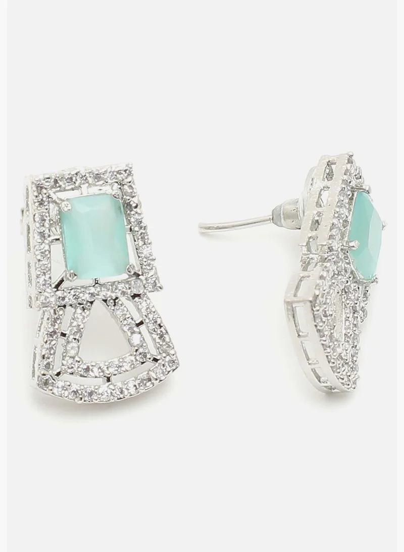 SOHI Silver Plated American Diamond and Designer Stone Necklace and Earring Set