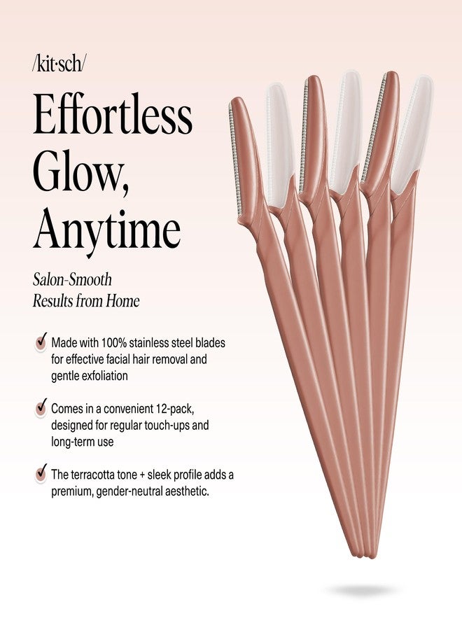 Kitsch Dermaplane Razor for Women Face – Face Razors for Women & Men, Eye Brow Razors & Face Shaver – Exfoliating Facial Razor & Dermaplaner as Skin Care Tool for Smoother Skin - Terracotta, 6 pcs - Image 2