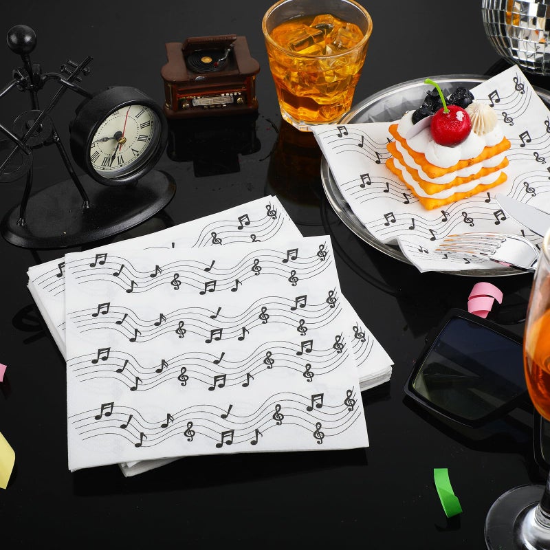 Feifeiya Feifeiya 60 Pcs Music Note Cocktail Paper Napkins 6.5 x 6.5 Inches Disposable Paper Napkins Dessert Beverage Tissue for Decoupage Luncheon Tissue for Theme Party Wedding Birthday Party  - Image 4