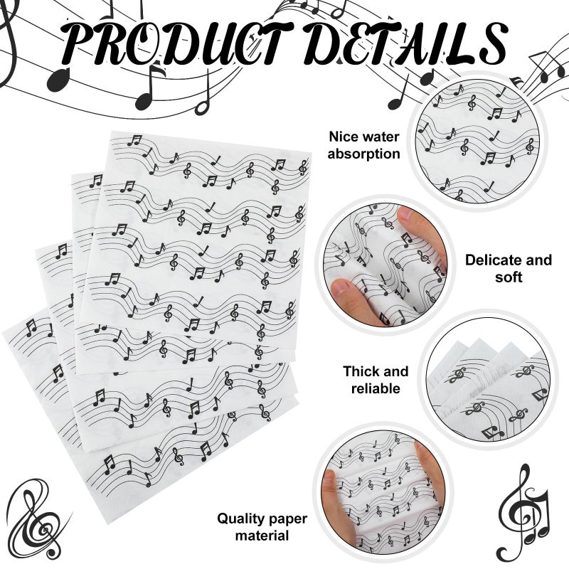 Feifeiya Feifeiya 60 Pcs Music Note Cocktail Paper Napkins 6.5 x 6.5 Inches Disposable Paper Napkins Dessert Beverage Tissue for Decoupage Luncheon Tissue for Theme Party Wedding Birthday Party  - Image 3