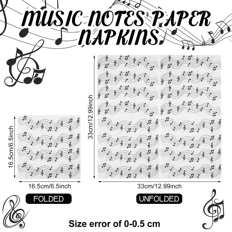 Feifeiya Feifeiya 60 Pcs Music Note Cocktail Paper Napkins 6.5 x 6.5 Inches Disposable Paper Napkins Dessert Beverage Tissue for Decoupage Luncheon Tissue for Theme Party Wedding Birthday Party  - Image 2