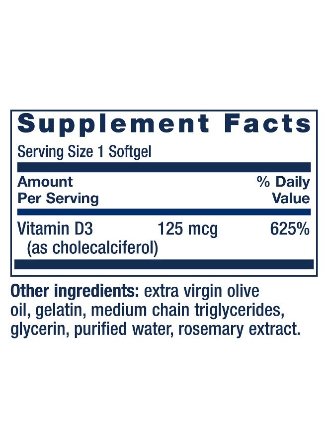 Life Extension Vitamin D3 125 mcg (5000 IU), Bone Health, Brain Performance, Immune System Support, Gluten-Free, Non-GMO, Once Daily, Two-Month Supply, 60 Softgels - Image 5