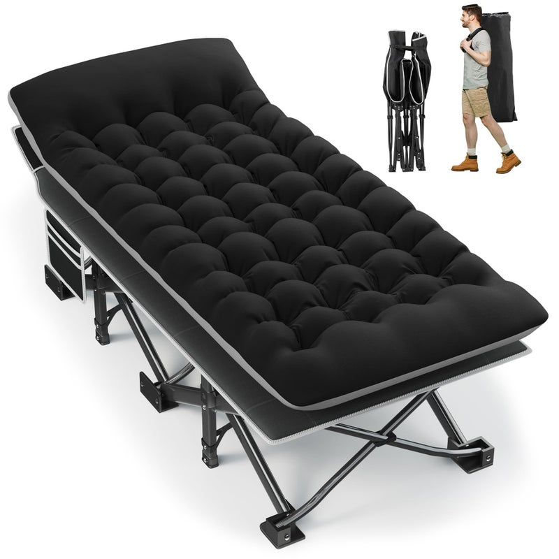 Fragess Portable Camping Cot, 32" Extra Wide Camping Cots for Adults with Thick Mattress, Heavy Duty Sleeping Cot Holds Up to 600LBS, Cots for Sleeping, Rv, Beach, Patio, Office Naps(Black) - Image 1