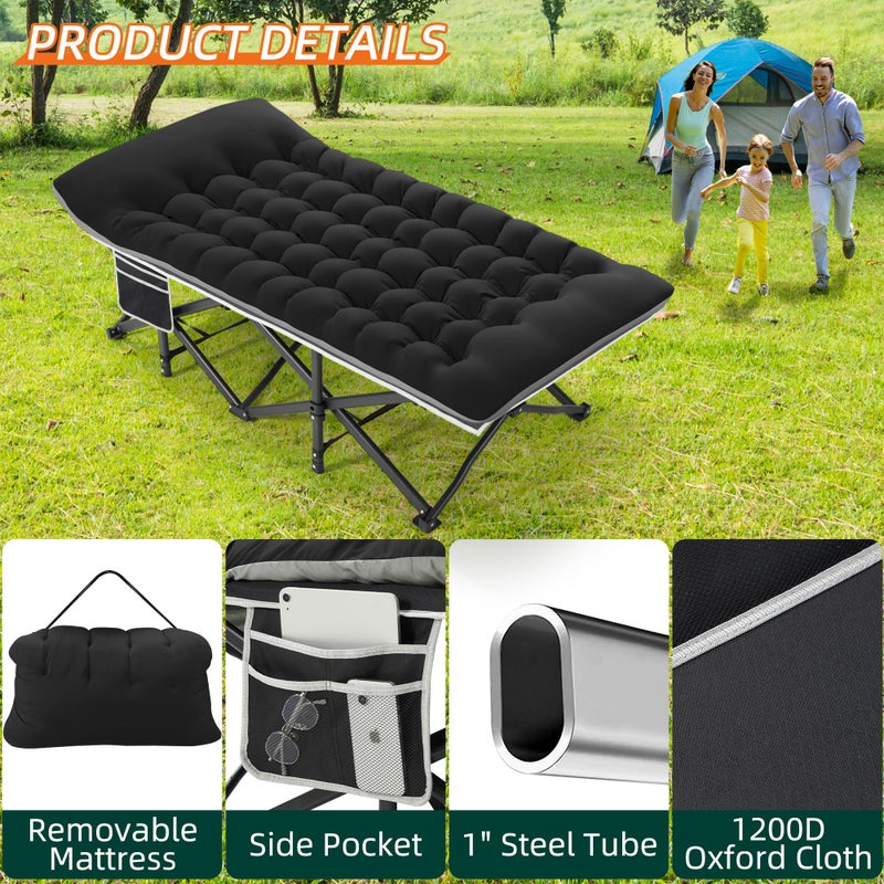 Fragess Portable Camping Cot, 32" Extra Wide Camping Cots for Adults with Thick Mattress, Heavy Duty Sleeping Cot Holds Up to 600LBS, Cots for Sleeping, Rv, Beach, Patio, Office Naps(Black) - Image 5