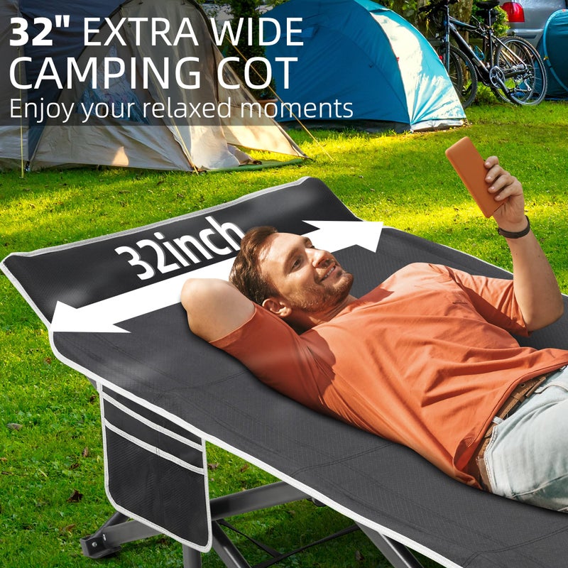 Fragess Portable Camping Cot, 32" Extra Wide Camping Cots for Adults with Thick Mattress, Heavy Duty Sleeping Cot Holds Up to 600LBS, Cots for Sleeping, Rv, Beach, Patio, Office Naps(Black) - Image 3