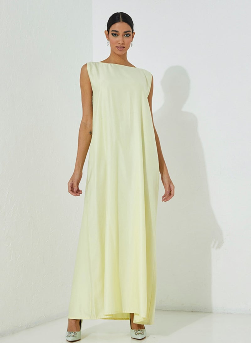 Rosette Abaya Yellow Sleeveless Maxi Dress 