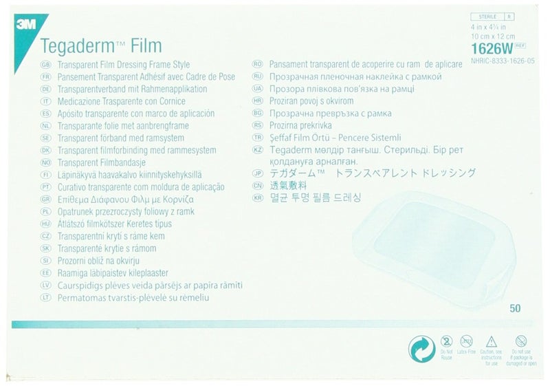 3M Tegaderm Transparent Dressing with Label 4" x 4 3/4" (10 x 12 cm)50 per Box #1626W - Image 1