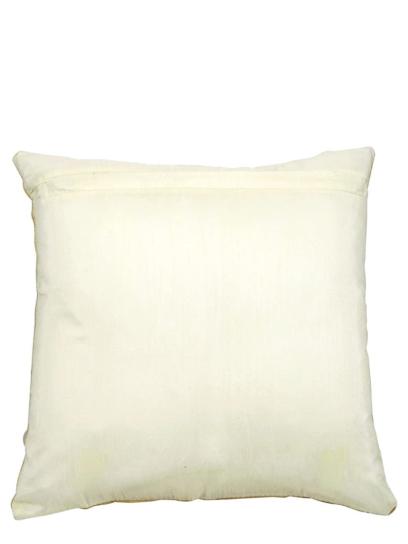 Urvaan Fur Velvet Golden Feather Cushion Cover, Set of 5, 16X16 Inch, White - Image 4