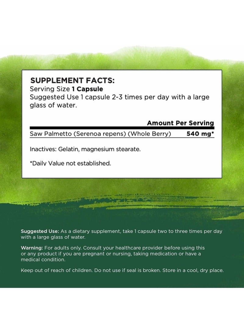 SWANSON Full Spectrum Saw Palmetto 540 mg 250 Vegan Capsules - Image 3
