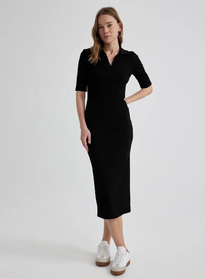 DeFacto Ribbed Polo Dress