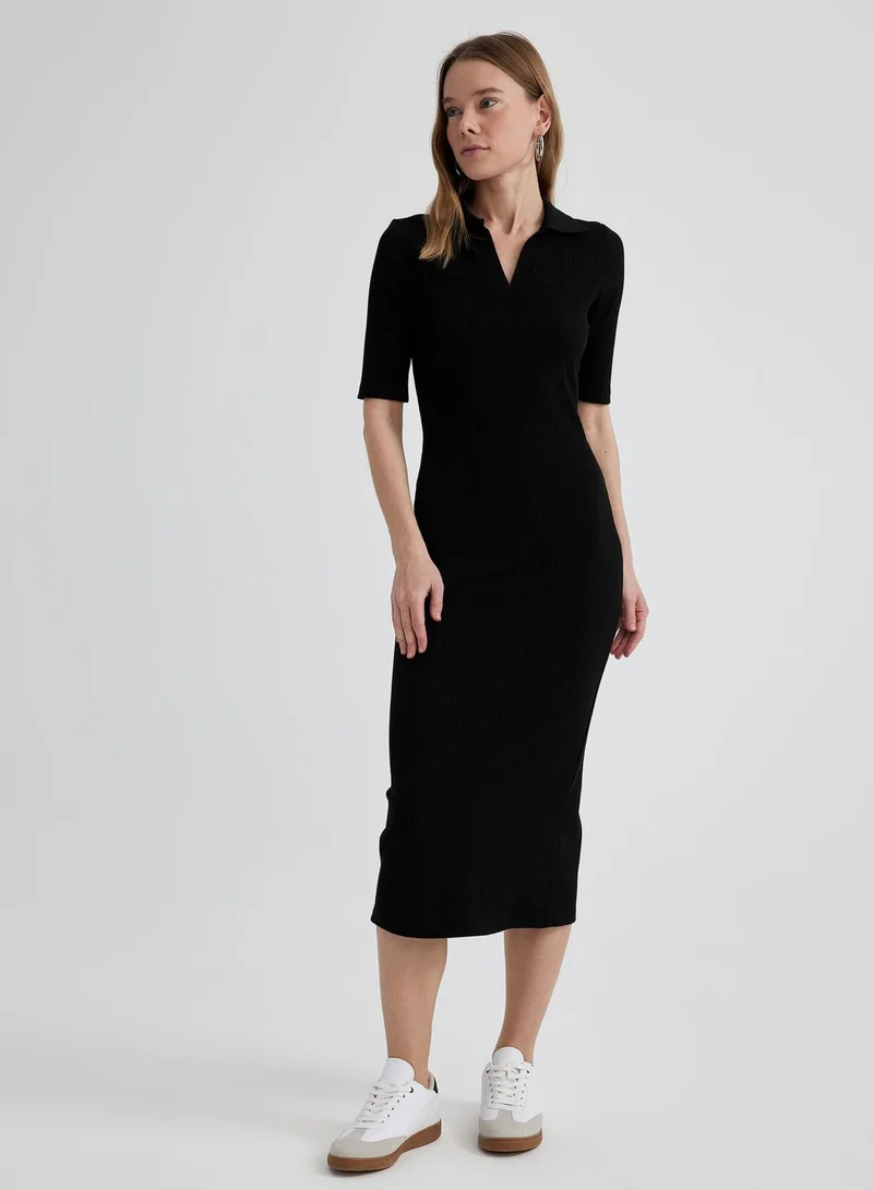 DeFacto Ribbed Polo Dress