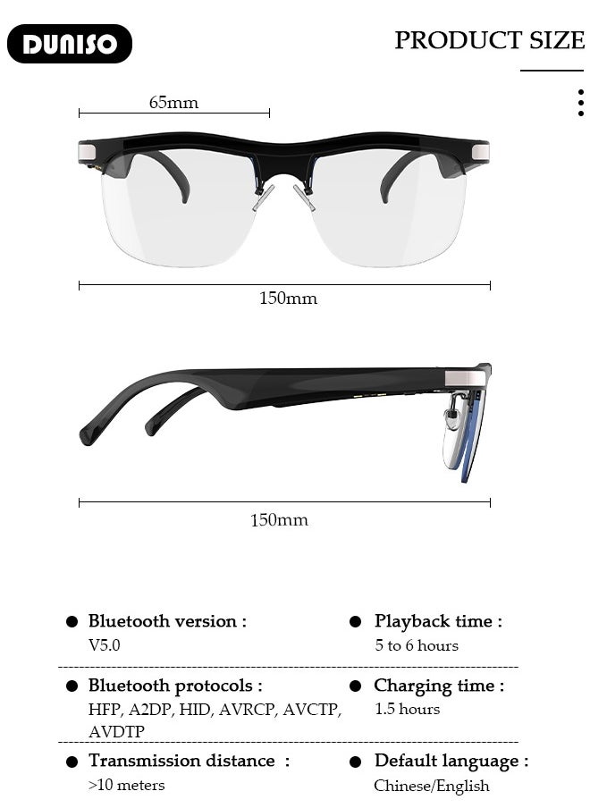 DUNISO Smart Bluetooth Glasses Earphones,Bluetooth Audio Glasses,  Bluetooth 5.0 Audio Glasses ,Open-Ear Audio for Driving, Cycling, Outdoor Sports for Women and Man,Open Ear Sound with Mic & Speakers  - Image 2