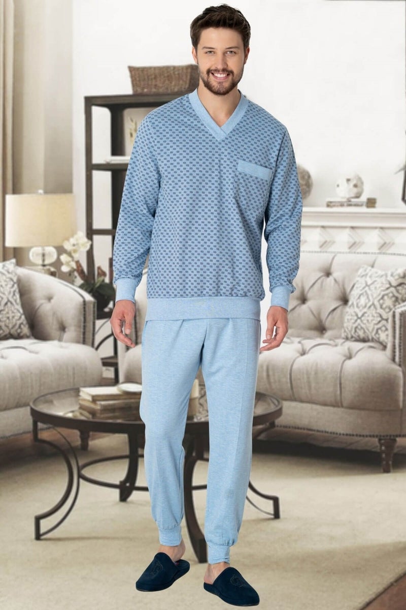 Mecit Pijama Mecit 2766 Blue Plus Size Men's Pajama Set 