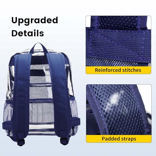 Vorspack Clear Backpack Heavy Duty PVC Transparent Backpack with Reinforced Strap Stitches & Large Capacity for College Workplace Security - Navy - Image 4