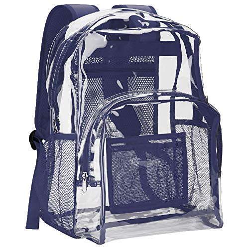 Vorspack Clear Backpack Heavy Duty PVC Transparent Backpack with Reinforced Strap Stitches & Large Capacity for College Workplace Security - Navy - Image 1