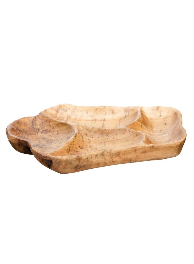 TJ Global Natural Root Wood Serving Platter Tray Board for Cheese, Appetizer, Charcuterie, Bread, Snacks, or Decor Display with 4 Compartments (18" x 13") - Image 3