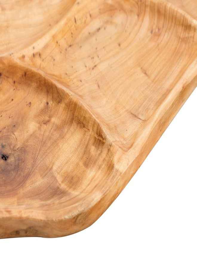 TJ Global Natural Root Wood Serving Platter Tray Board for Cheese, Appetizer, Charcuterie, Bread, Snacks, or Decor Display with 4 Compartments (18" x 13") - Image 4