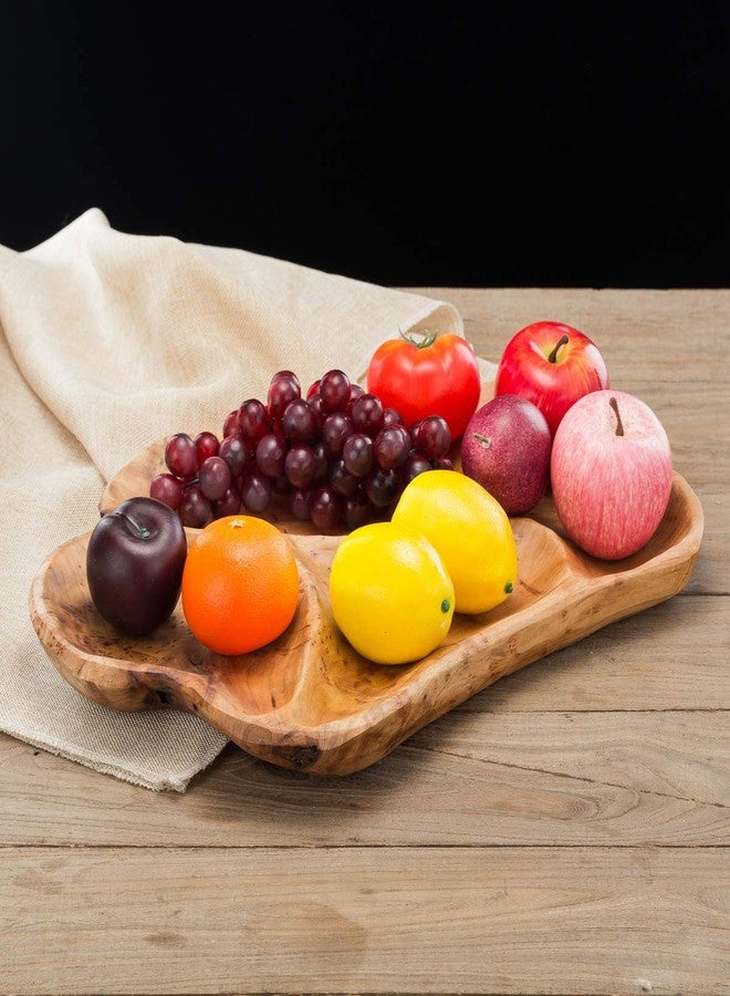 TJ Global Natural Root Wood Serving Platter Tray Board for Cheese, Appetizer, Charcuterie, Bread, Snacks, or Decor Display with 4 Compartments (18" x 13") - Image 2