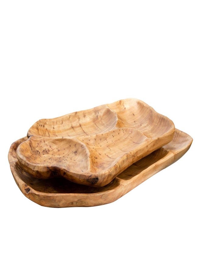 TJ Global Natural Root Wood Serving Platter Tray Board for Cheese, Appetizer, Charcuterie, Bread, Snacks, or Decor Display with 4 Compartments (18" x 13") - Image 5
