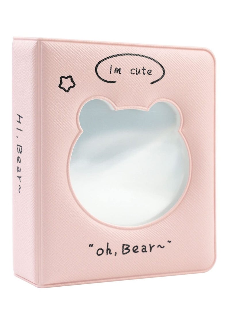 Excefore 3 inch Mini Photo Album Kpop Photocard Binder, Card Id Holder Book with 36 Pockets( Hollow Pink Bear)  - Image 1