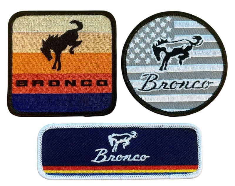 Detroit Shirt Company Ford Bronco Patch 3Pack Embroidered Retro Flag Heat Seal Patches IronOn Set Officially Licensed - Image 2