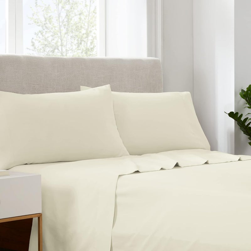 Serta Simply Clean Soft Hypoallergenic Stain Resistant Deep Pocket 3 Pieces Solid Bed Sheet Set, Twin, Ivory - Image 1