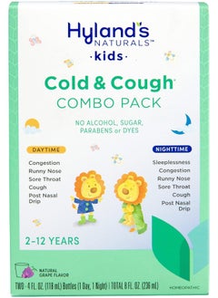 Hyland's Kids Cold Medicine for Ages 2+, Hyland's Naturals Kids Cold & Cough, Day and Night Value Pack, Grape Syrup, Cough Medicine for Kids, 4 Fl Oz Each, 2 Count (Pack of 1)  - Image 1
