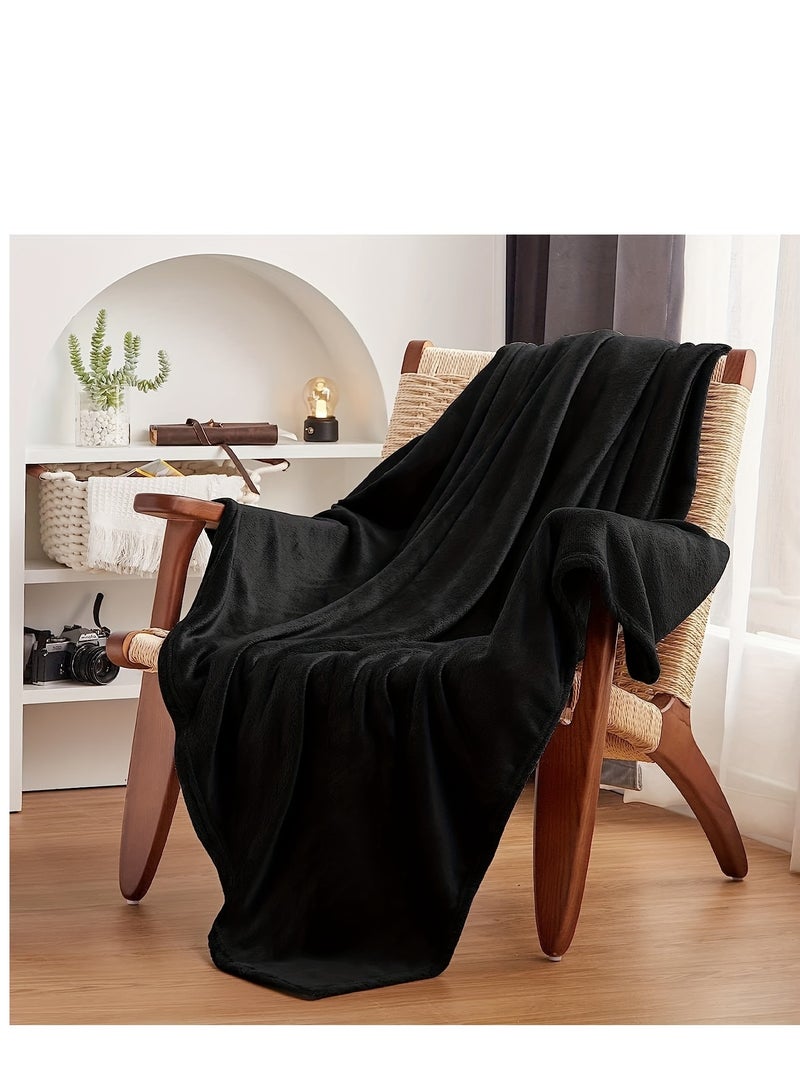 Moon Flannel and Microfiber Sofa Blanket Luxury Black Throw Blanket Neferine Size Lightweight and Comfortable for Bed and Sofa Super Soft and Warm Solid Black Color  - Image 1
