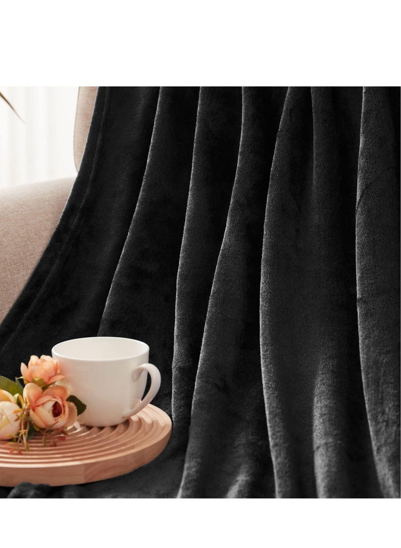 Moon Flannel and Microfiber Sofa Blanket Luxury Black Throw Blanket Neferine Size Lightweight and Comfortable for Bed and Sofa Super Soft and Warm Solid Black Color  - Image 2