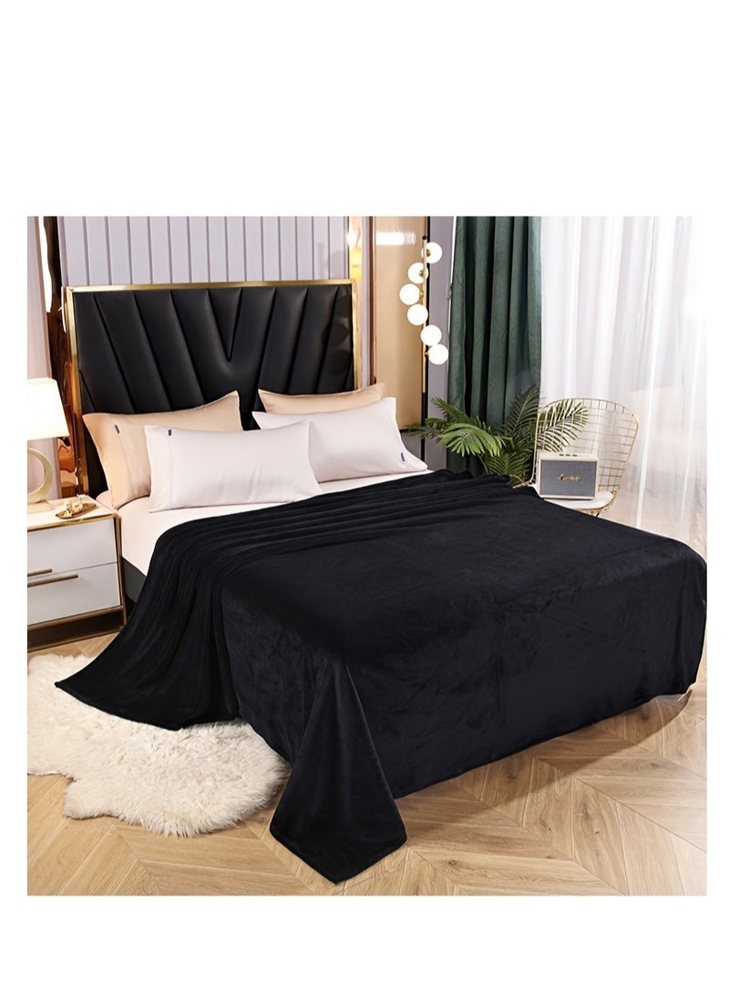 Moon Flannel and Microfiber Sofa Blanket Luxury Black Throw Blanket Neferine Size Lightweight and Comfortable for Bed and Sofa Super Soft and Warm Solid Black Color  - Image 4
