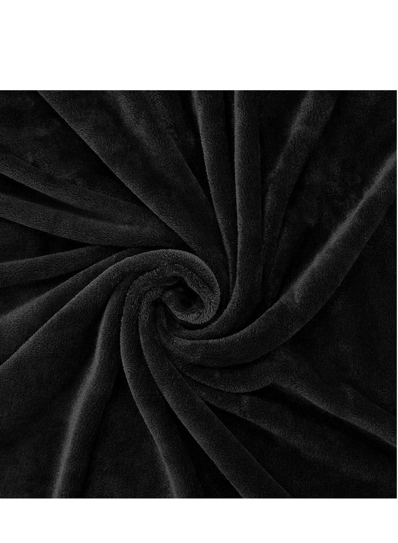 Moon Flannel and Microfiber Sofa Blanket Luxury Black Throw Blanket Neferine Size Lightweight and Comfortable for Bed and Sofa Super Soft and Warm Solid Black Color  - Image 3