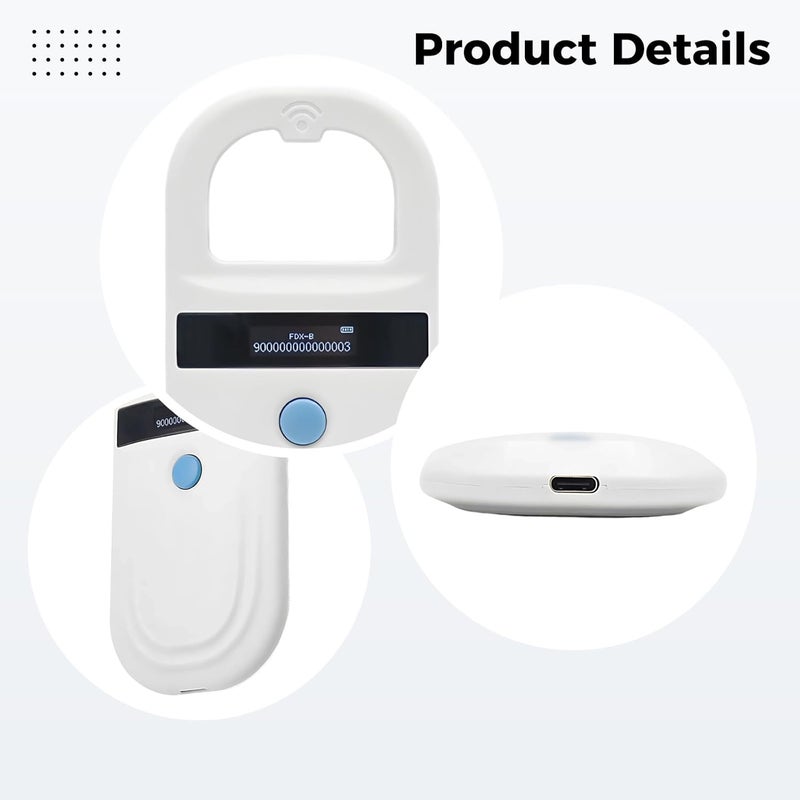 Pet Microchip Scanner, Handheld Reader for Emid Fdx-B, 5.9 in Reading Range, OLED Display - Image 3