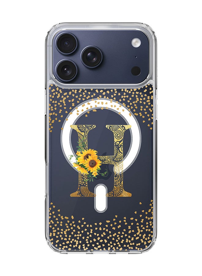 Stylizedd Classic Clear MagSafe Case for iPhone 17 Pro Max , Hybrid Soft Case Flexible Edges Anti Drop TPU PC Gel Thin Transparent Cover [ Designed for iPhone 17 Pro Max ] - Custom Monogram Initial Letter Floral Pattern Alphabet - H  (Clear )