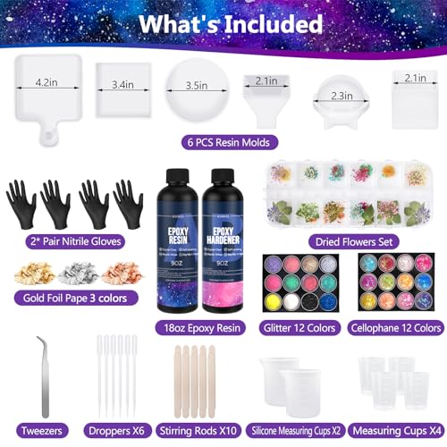 KISREL Epoxy Resin Kit for Beginners, Resin Kit with Molds, 18OZ Epoxy Kit with Dried Flowers, Measuring Cups and Resina Supplies - Image 2