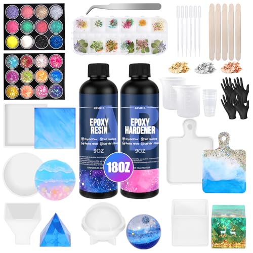 KISREL Epoxy Resin Kit for Beginners, Resin Kit with Molds, 18OZ Epoxy Kit with Dried Flowers, Measuring Cups and Resina Supplies - Image 1