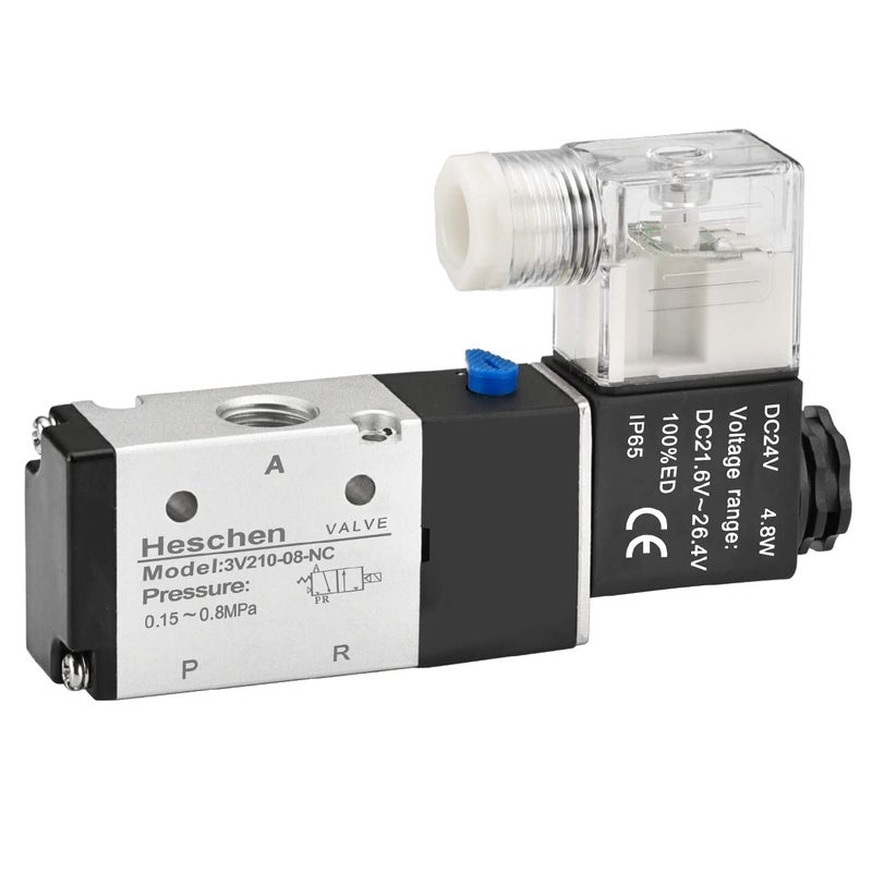 Heschen Electric Pneumatic Solenoid Valve 3V210-08 24VDC 4.8W PT1/4 3/2 Way CE - Image 1