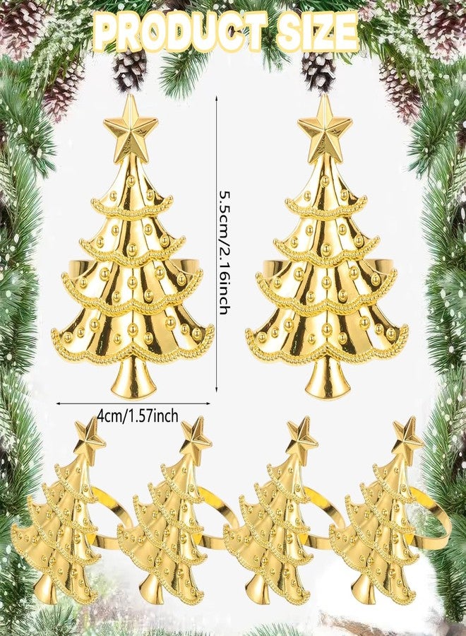 AUOCATTAIL Christmas Tree Napkin Rings Set of 6, Gold Metal Xmas Tree Shape Napkin Holder Rings Napkin Buckles for Xmas Holiday Party Dinner Wedding Table Decoration (Gold) - Image 2