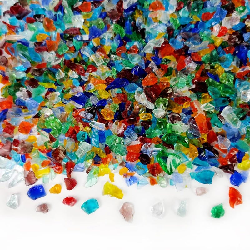 HappyFiller 1.3 LB Crushed Glass Sand Broken Fire Glass Pieces Crush Terrarium Rocks Stones for Resin Art,Crafts,Fire Pit,Succulents,Vase Fillers,Candle Holder Filler,Mixed Color - Image 1