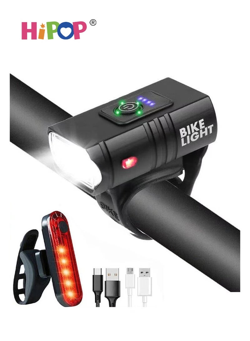 HIPOP Bike Light Super Bright Bicycle Light, 6 Modes USB Rechargeable Bike Headlight & Tail Light Set, Waterproof Safety Bike Front & Rear Light for Road, Mountain, Night Riding - Image 1